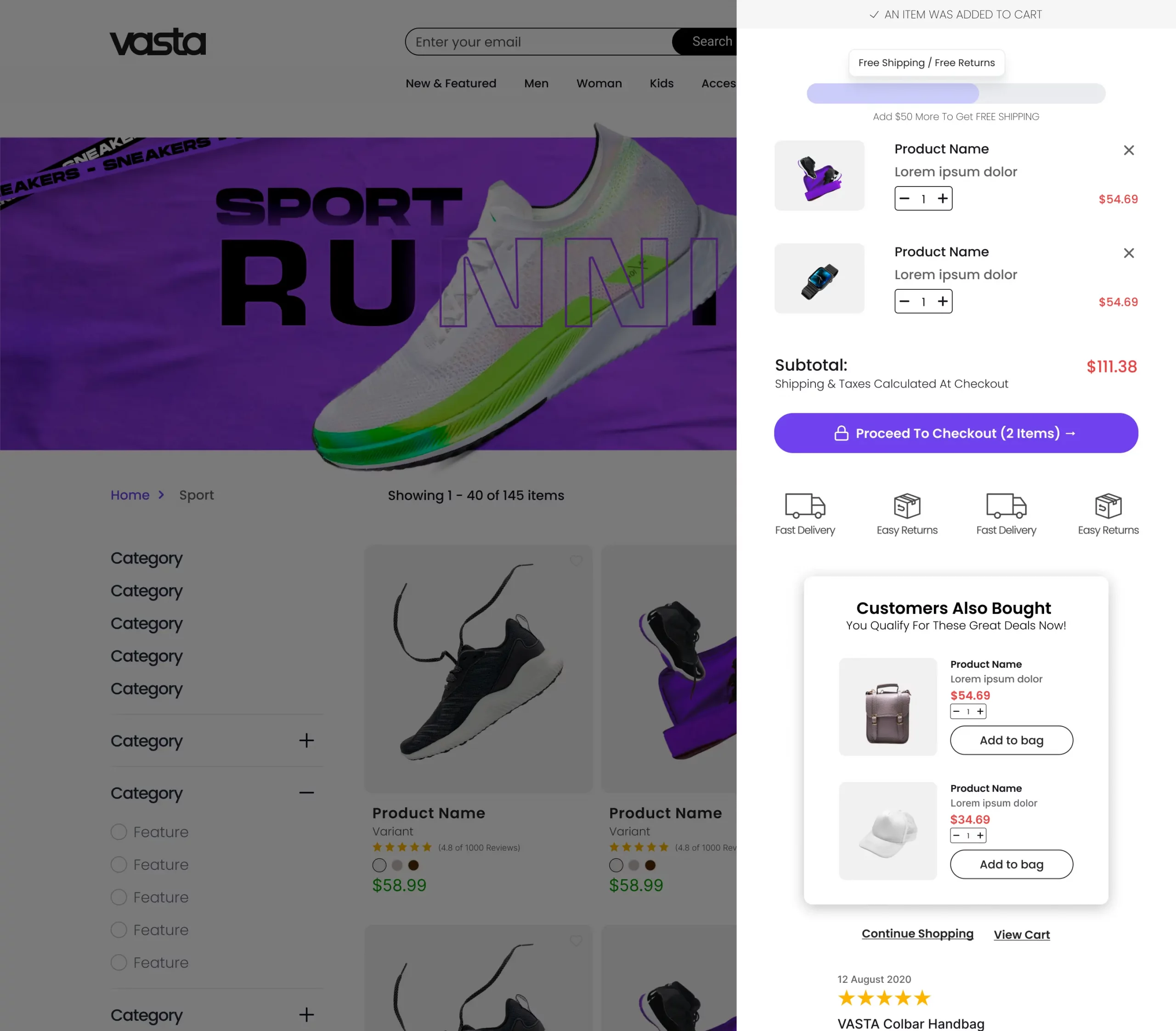 Screenshot showing Vasta's Shopify eCommerce cart drawer for a smooth and efficient checkout experience.